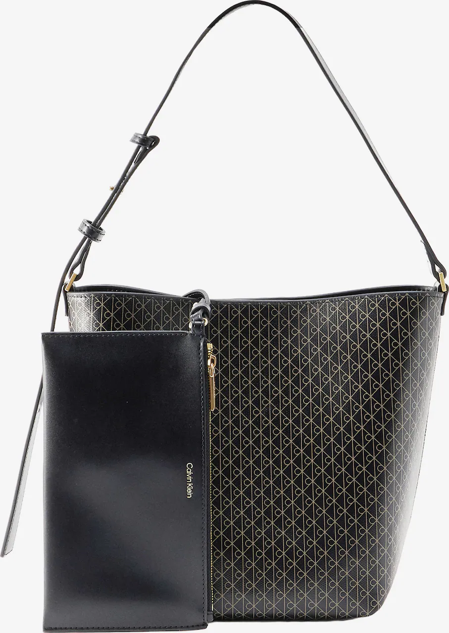 Calvin Klein patterned black shoulder bag with pouch