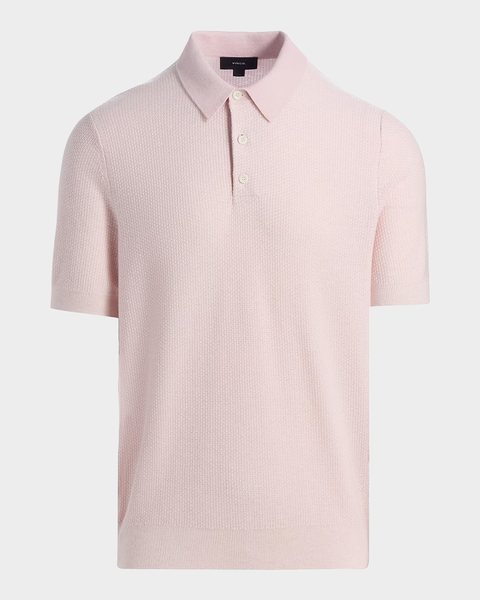 Pale pink Vince men’s geometric-jacquard wool-blend polo sweater