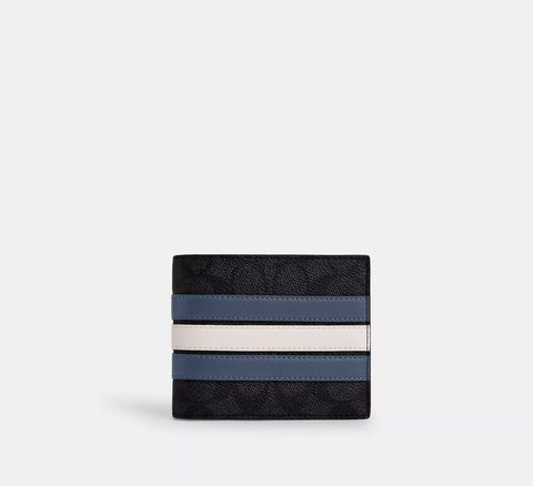 Coach Signature Canvas 3-in-1 wallet with blue and white varsity stripe
