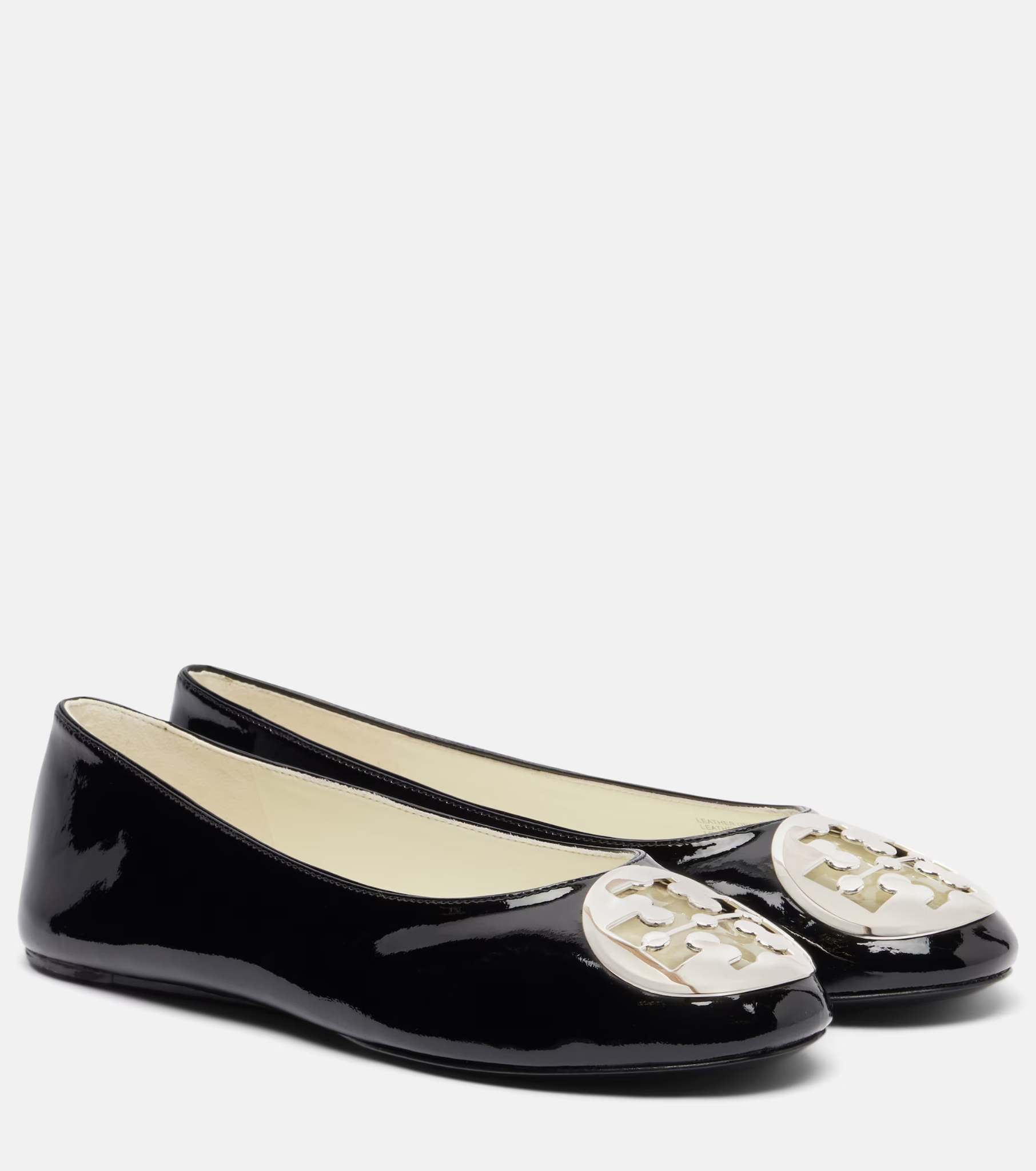 Black patent-leather Tory Burch Reva ballerina flats with metal logo