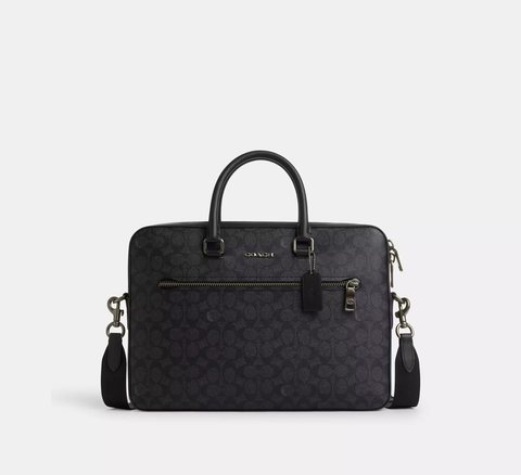 Black Coach Ethan Slim Brief in Signature Canvas