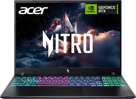Acer Nitro V 16 gaming laptop with colorful backlit keyboard